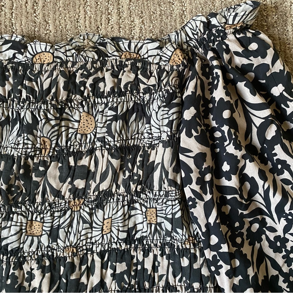 Anthropologie Forever That Girl black floral print dress with wide shirring - Picture 3 of 8